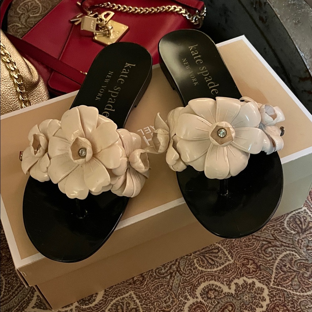 Kate Spade Black and Cream Floral Sandals